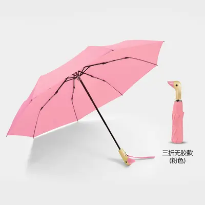 Duck Head Three-Fold Umbrella with Wooden Handle, Women's Sun and Rain - 8