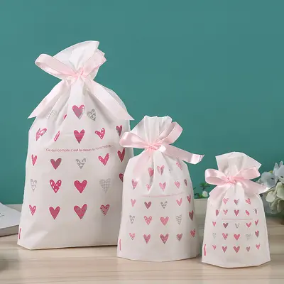 Drawstring Candy Packaging Bag with Ribbon, Snowflake Pattern for Baking Snacks