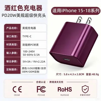 US-Spec PD 20W Fast Charger Head Set, Compatible with All iPhone Models - 7