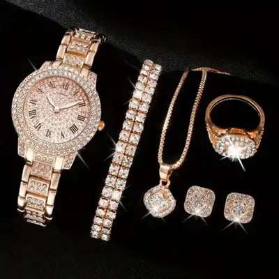 Trendy Best-Selling Roman Numeral Luxury Diamond-Studded Cuban Bracelet with Women's Watch Fashionable Hip-Hop Steel Watch - 9