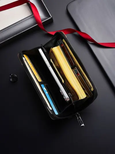 Men's Long Zip Wallet, Multi-Compartment, Anti-Theft - 3