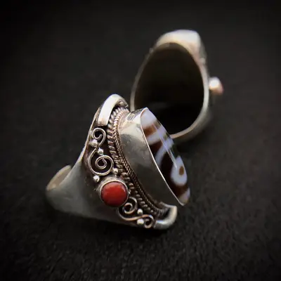925 silver adjustable ring, handmade Tibetan-Nepal style ethnic design - 4