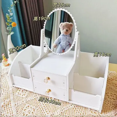Desktop makeup mirror with cosmetics storage box and drawers - 13