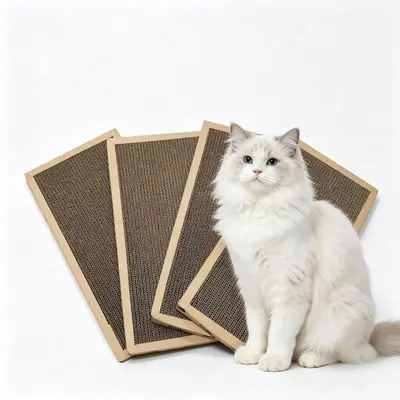 Katzenkratzbrett aus Wellpappe mit Kantenschutz, Fischgrätenmuster, beidseitig nutzbar
