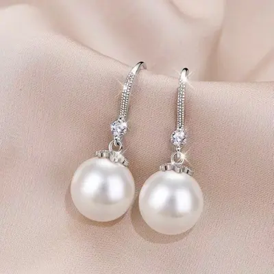 925 sterling silver women's earrings, pearl, versatile - 4