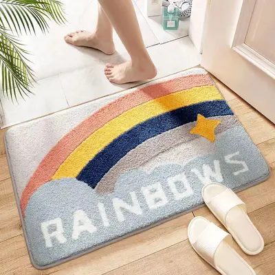 Bathroom Mat, Absorbent Non-Slip Thick Entrance Rug, Multiple Designs - 7
