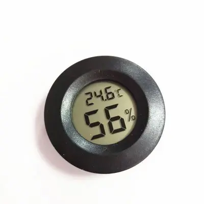Elektronisches Thermo-Hygrometer, rund, Einbau, mit Sonde, umschaltbar, für Zigarrenschrank, Weinschrank und Terrarien (Reptilien)