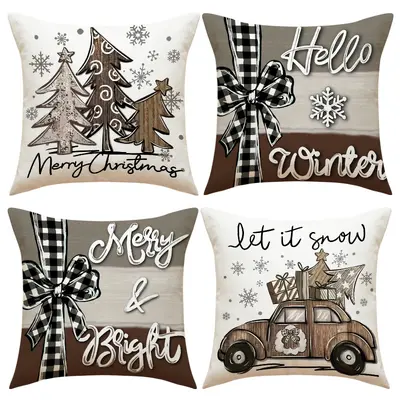 Christmas pillow cover reindeer set sofa cushion cover European and American home style removable and washable linen printed square pillow cover - 11