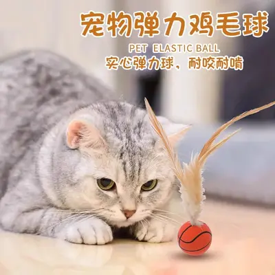 Cat Toy Elastic Ball with Feathers, Self-Play Sports Ball