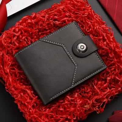 Short Men's Wallet with Button Clasp, Horizontal Style - 6