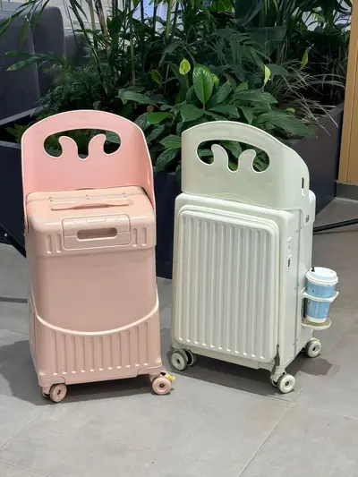 22 Inch Kids' Rolling Suitcase with Ride-On Seat for Parent and Child Travel - 2
