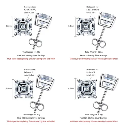 925 Silver Moissanite Stud Earrings for Women, Irregular Multi-Carat Cut - 10