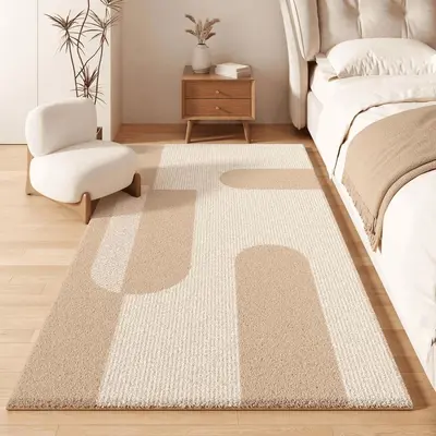Light Luxury Bedroom Rug, Machine Washable, Wood-Look - 8