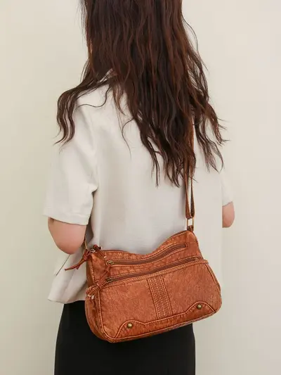 Middle-Aged Women's PU Leather Handbag, Large Capacity, Multi-Compartment, Water-Resistant - 5