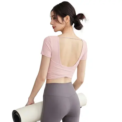 Damen Yoga-Oberteil mit U-Rücken, Kurzarm, für Pilates und Fitness