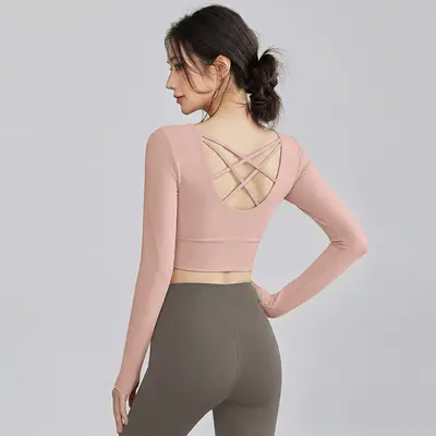 Women's Long Sleeve Yoga Top Set, Breathable, Pilates - 11