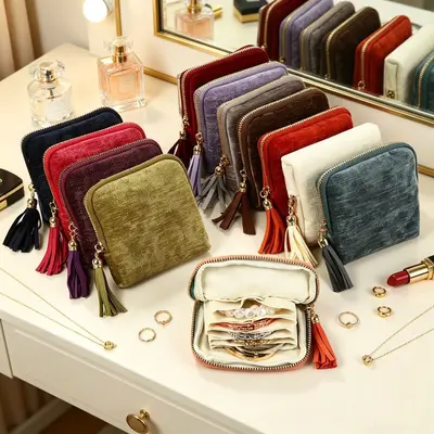 Quadratische Schmucktasche mit Quastenreißverschluss, tragbare Reisetasche