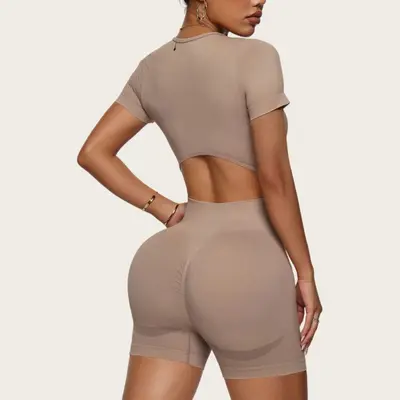 Hochtaillierte elastische Yoga-Shorts mit Po-Effekt, figurformend, Fitnessbekleidung - 4