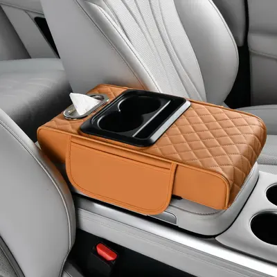 Vierfach-Autositzerhöhungskissen, Armlehnenbox, Nappaleder-Doppelbecherhalter, Auto-Aufbewahrungsbox, tragbarer Taschentuchspender für das Auto