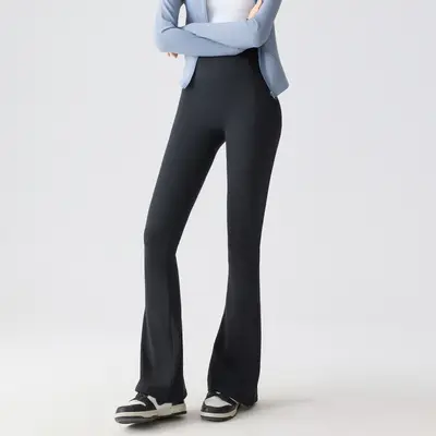 White Micro Flare Yoga Pants, High-Waist Tummy Control, Thin Slim Fit - 7