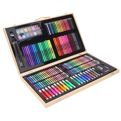 Okul Dönüşü Sezonu 180 Ahşap Kutu Fırça Seti Suluboya Kalem Çocuk Hediye Kutusu Boyama Malzemeleri Ofis Pastel Boya Yağlı Pastel