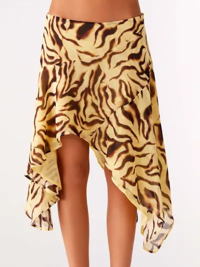 D8111 Amazon-Bestseller Damenmode Europa/USA sexy Leoparden-Print unregelmäßiger Saum Minirock (mit Innenfutter)