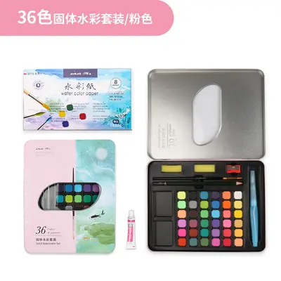 Children's watercolor paint set, tin box, artist kit - 7