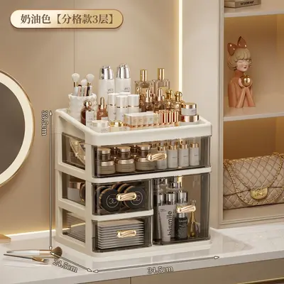 Dustproof large capacity vanity cosmetics storage organizer with drawers - 9