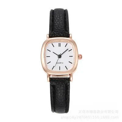 Damen-Quarzuhr quadratisch, Lederarmband