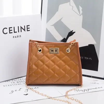 Embroidered Chain Small Women's Shoulder Bag, Diamond Pattern - 9