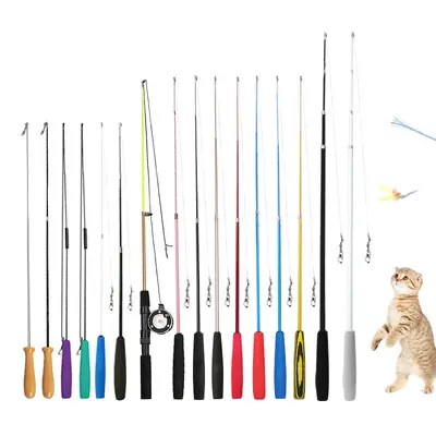 Two- and Three-Section Cat Teaser Wand Toy Set, Interactive Cat Play Stick