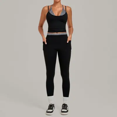 Retro Baskılı Yoga Takımı Sahte İki Parça Kalça Kaldırıcı 7701+6809 - 13