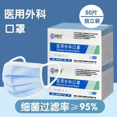 Disposable Medical Surgical Face Mask, Three-Layer, Individually Wrapped, Adult