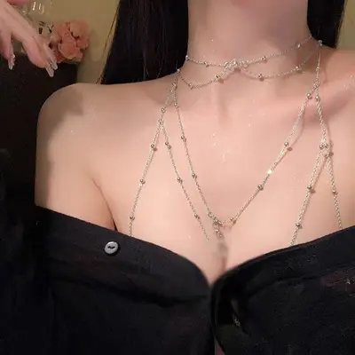 Göğüs zinciri vücut zinciri bikini klavikula zinciri seksi asılı zincir dekoratif kolye kadın aksesuarları Avrupa ve Amerikan moda zinciri - 8