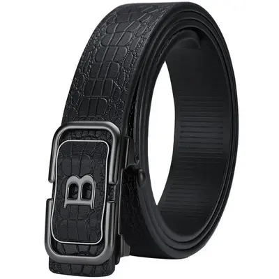 Crocodile Pattern Leather Belt Men's Waist Belt with Automatic Buckle Letter HB Fake Leather Belt Casual Versatile Trouser Belt - 5