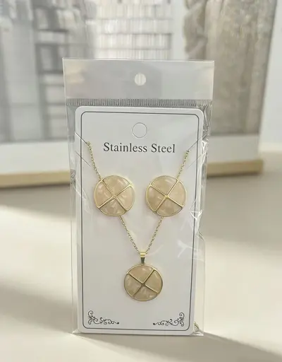 Flower and Water Drop Enamel Earring and Necklace Set, Stainless Steel - 10