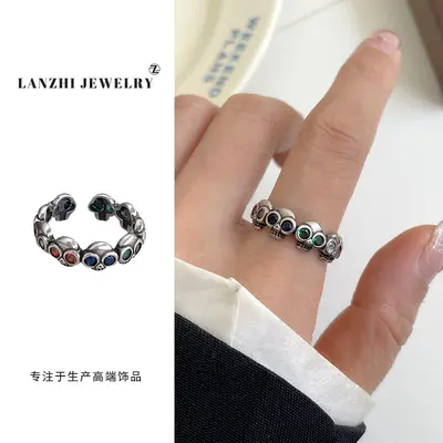 Lanzhi nicht verblasste luxuriöse Thai-Silber-Schmuck Zirkon grenzenloses handgefertigtes Schmuckstück übertriebenes Hip-Hop offenes 925er Silberring für Frauen - 7