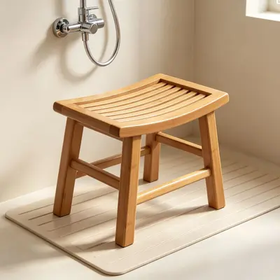 Non-Slip Bathroom Shower Stool with Storage, Low Height