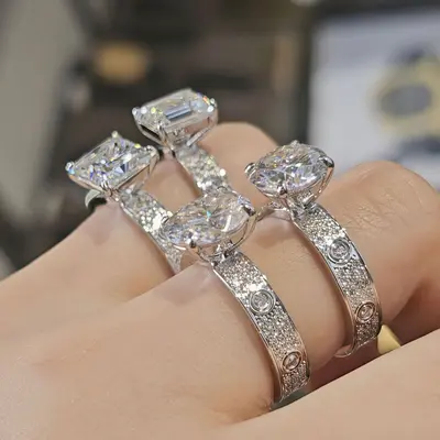 3 Carat Fancy-Cut D Color Moissanite Ring, Copper Gold-Plated Wide Band for Women