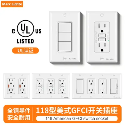 UL Certified US GFCI Wall Outlet with Switch, 15A/20A, USB - 1