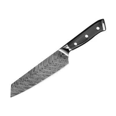 Damascus Pattern Chef Knife Set with Santoku Knife, Black Wood Handle - 8