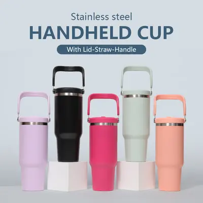 Taşınabilir 40oz Termos Bardak 304 Paslanmaz Çelik Kıvrımlı Tutacaklı - 3