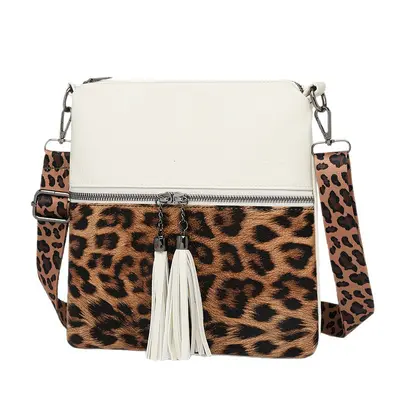 Women's Leopard Print Textured Crossbody Shoulder Bag, Color Block - 6