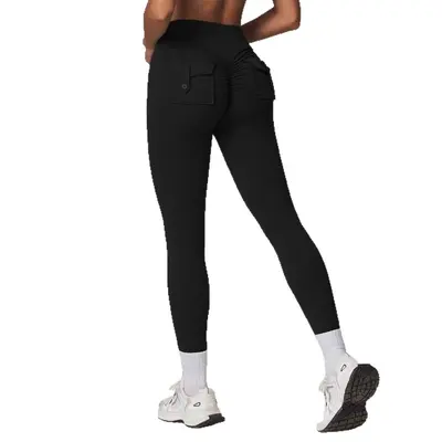 Cepli şeftali yoga pantolonu, yüksek bel kaldırıcı, hızlı kuruyan