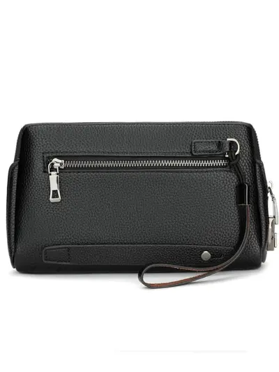 Men's Clutch Bag with Combination Lock, Litchi Grain Soft Leather - 4