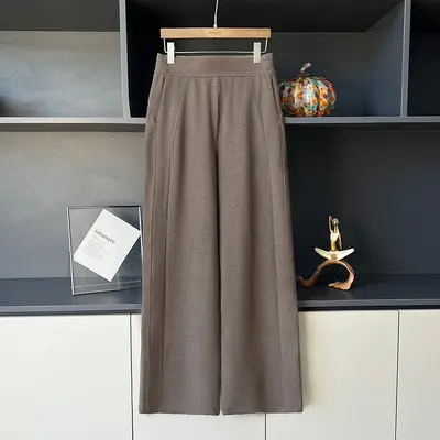 Modal waffle kumaş düz paça kadın eşofman, yüksek bel, günlük yoga pantolonu - 12