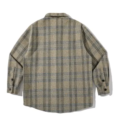 Herren-Karohemd im japanischen Retro-Stil, locker geschnitten, geraut