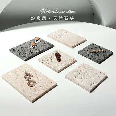 Perforated stone display stand jewelry decoration photo scene backdrop beige stone matte photograph