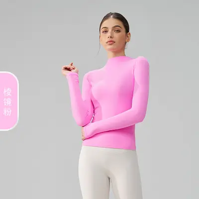 High Neck Long Sleeve Yoga Top, Slim Fit, Breathable, High Stretch - 11