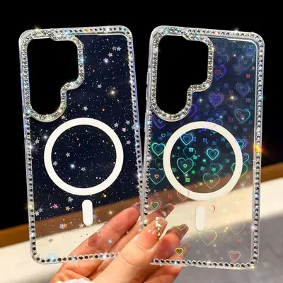 适用三星S26ultra手机壳N52高斯磁吸s25plus奢华闪钻爱心S24跨境